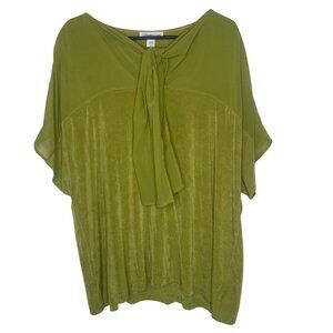 Coldwater Creek 3X Womens‎ Green Short Sleeve Tie-Front Blouse Liquid Knit